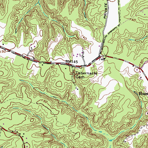 Topographic Map of Tabernacle Cemetery, VA