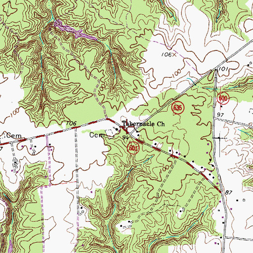 Topographic Map of Tabernacle Church, VA
