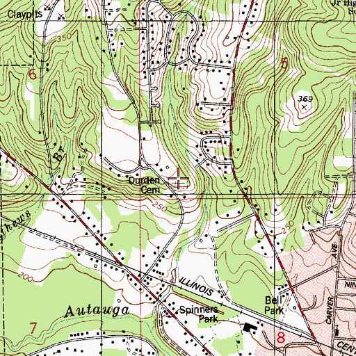 Topographic Map of Durden Cemetery, AL