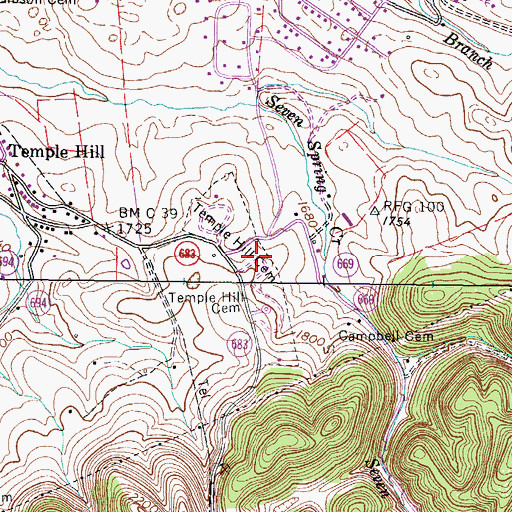 Topographic Map of Temple Hill Cemetery, VA