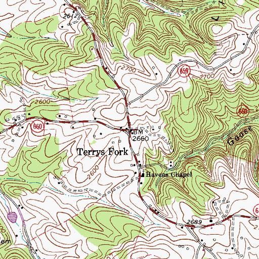 Topographic Map of Terrys Fork, VA