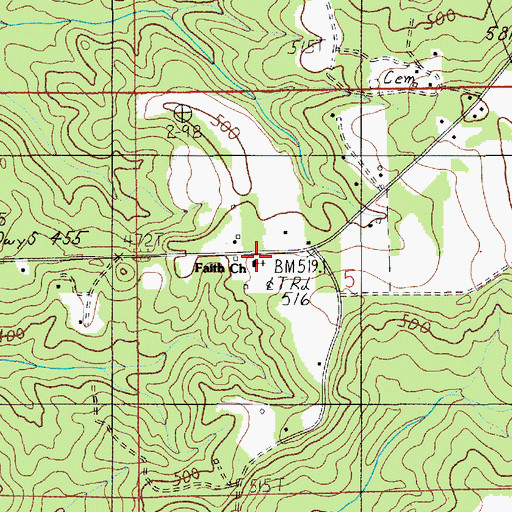 Topographic Map of Faith Church, AL