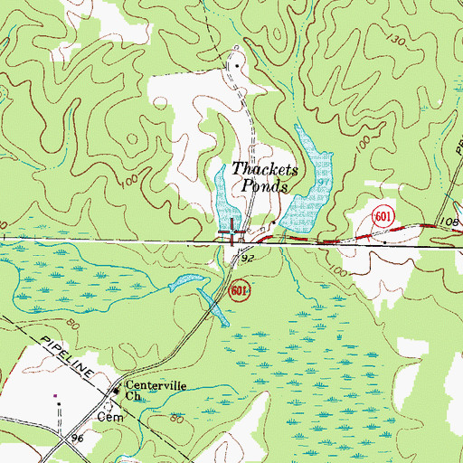 Topographic Map of Thackets Ponds, VA