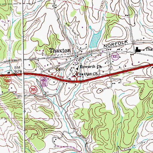 Topographic Map of Thaxton Church, VA