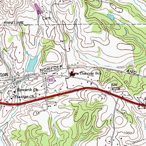 Topographic Map of Thaxton Elementary School, VA