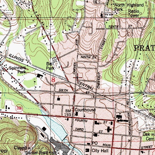 Topographic Map of First Baptist Church, AL
