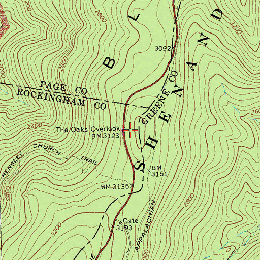 Topographic Map of The Oaks Overlook, VA