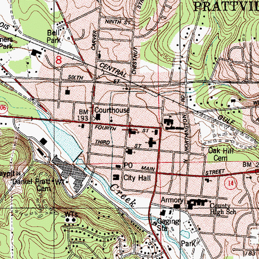 Topographic Map of First United Methodist Church, AL