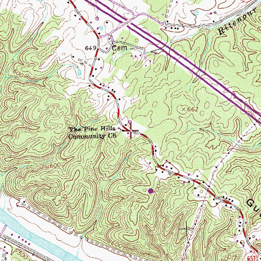 Topographic Map of The Pine Hills Community Church, VA