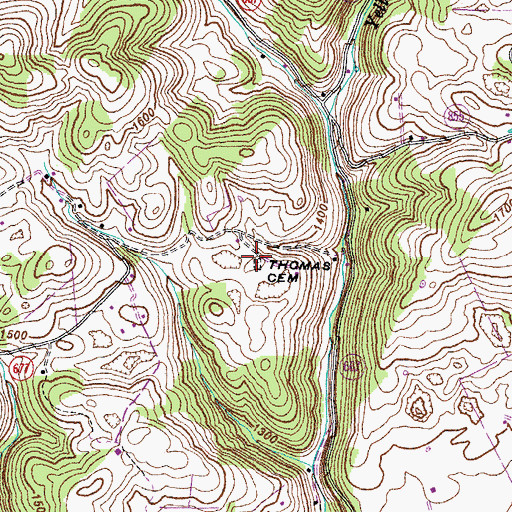 Topographic Map of Thomas Cemetery, VA