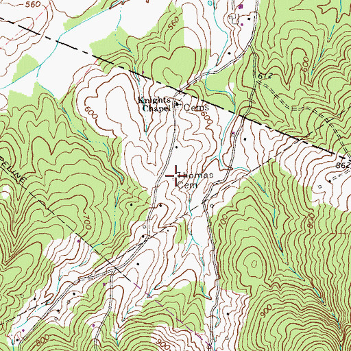 Topographic Map of Thomas Cemetery, VA