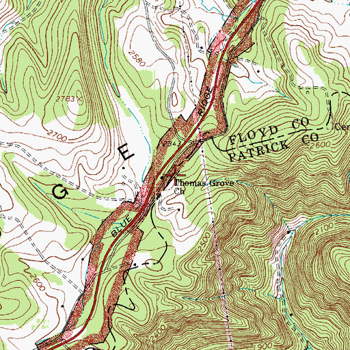 Topographic Map of Thomas Grove Church, VA