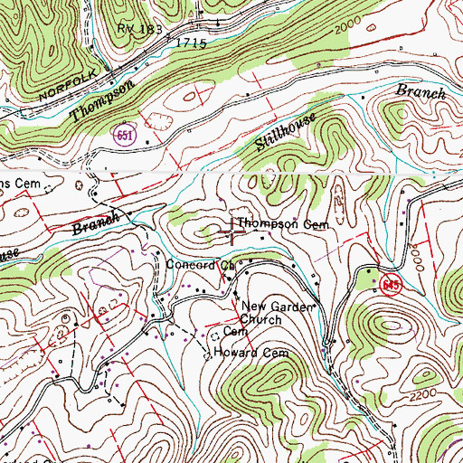 Topographic Map of Thompson Cemetery, VA