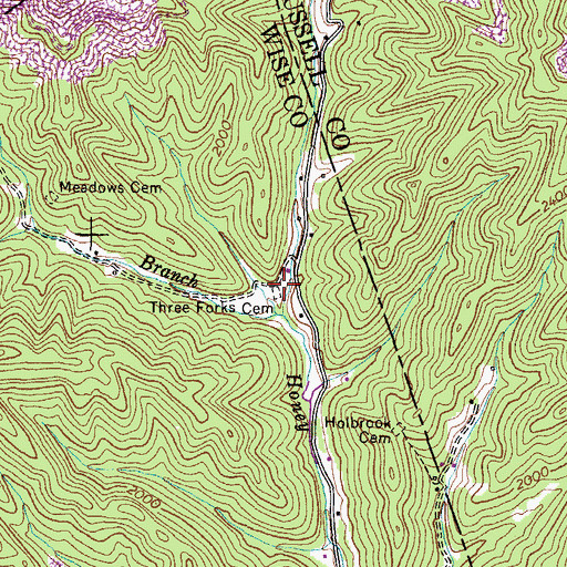 Topographic Map of Three Forks Cemetery, VA