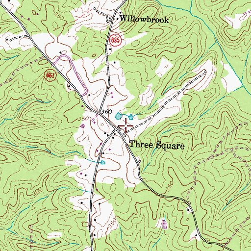 Topographic Map of Three Square, VA