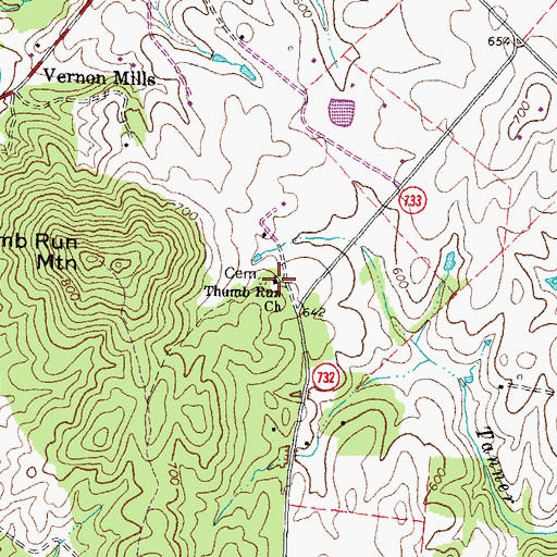 Topographic Map of Thumb Run Church, VA
