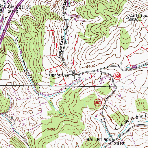 Topographic Map of Tignor Cemetery, VA