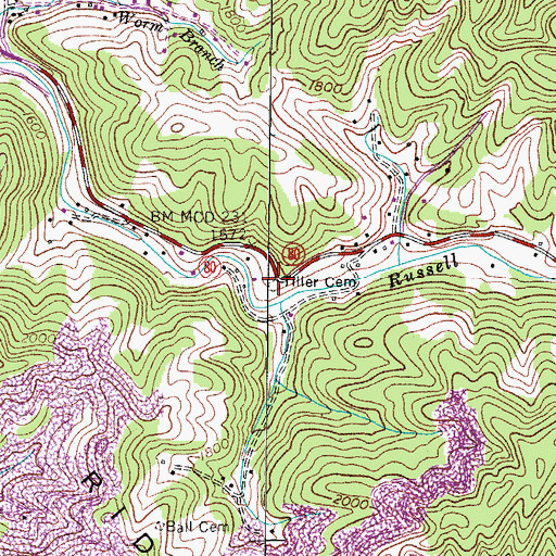 Topographic Map of Tiller Cemetery, VA
