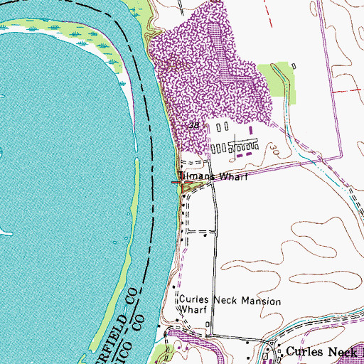 Topographic Map of Tilmans Wharf, VA