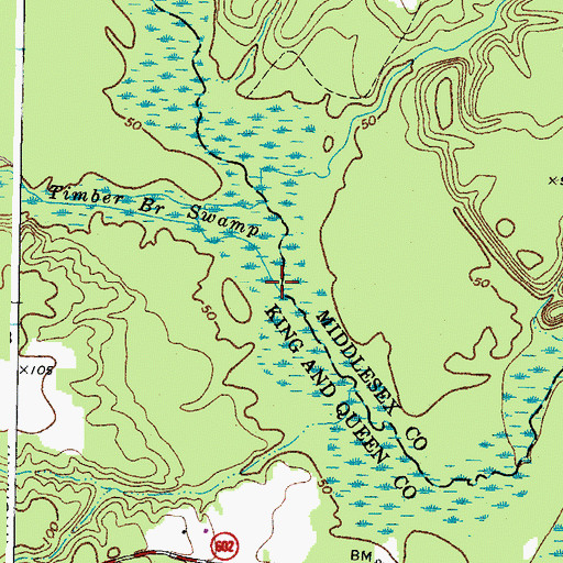 Topographic Map of Timber Branch Swamp, VA