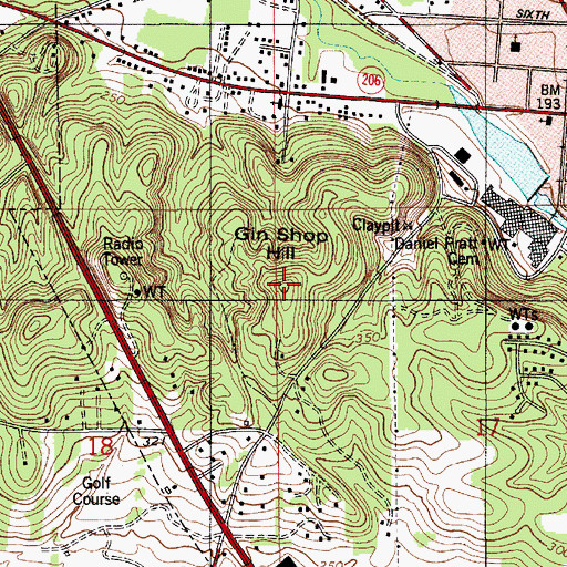 Topographic Map of Gin Shop Hill, AL