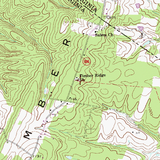 Topographic Map of Timber Ridge Church, VA