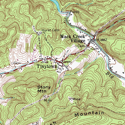 Topographic Map of Tinytown, VA