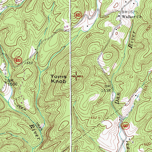 Topographic Map of Toms Knob, VA