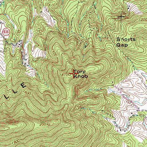Topographic Map of Tory Knob, VA