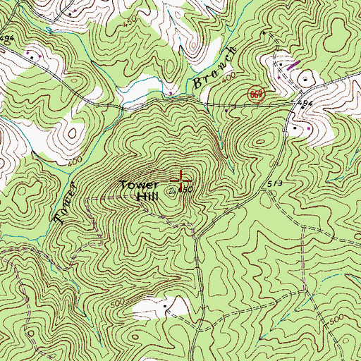 Topographic Map of Tower Hill, VA