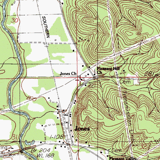 Topographic Map of Jones Church, AL