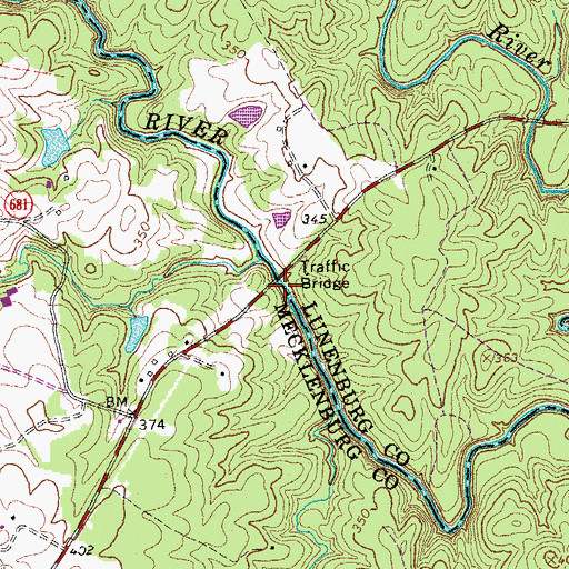 Topographic Map of Traffic Bridge, VA