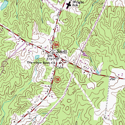 Topographic Map of Travelers Rest Church, VA