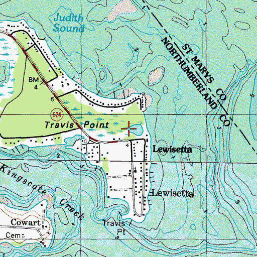 Topographic Map of Travis Point, VA
