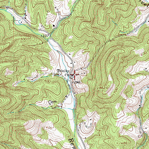 Topographic Map of Trinity Church, VA