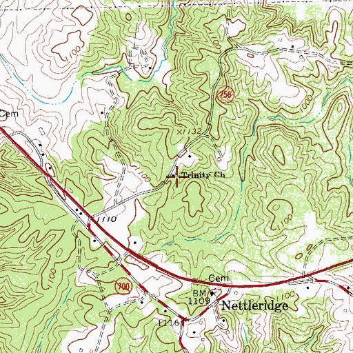 Topographic Map of Trinity Church, VA