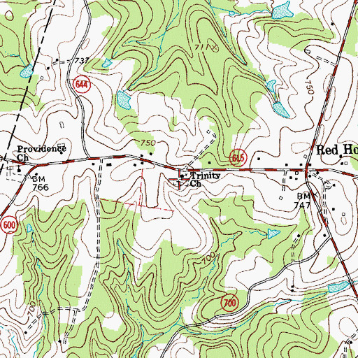 Topographic Map of Trinity Church, VA