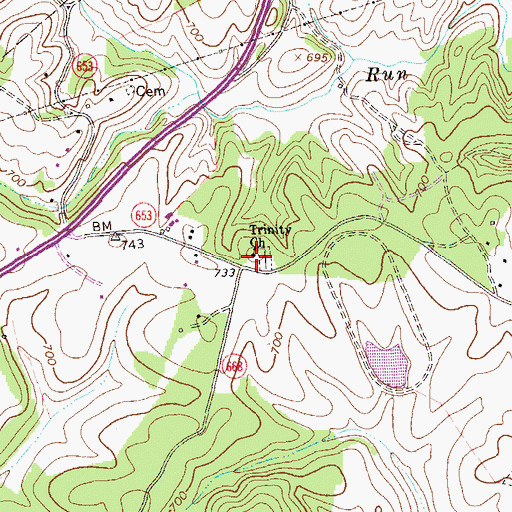 Topographic Map of Trinity Church, VA