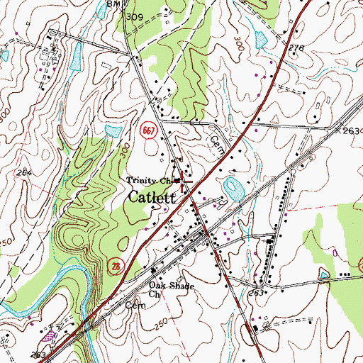 Topographic Map of Trinity Church, VA