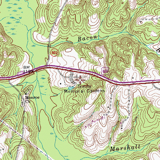 Topographic Map of Trinity Memorial Gardens, VA