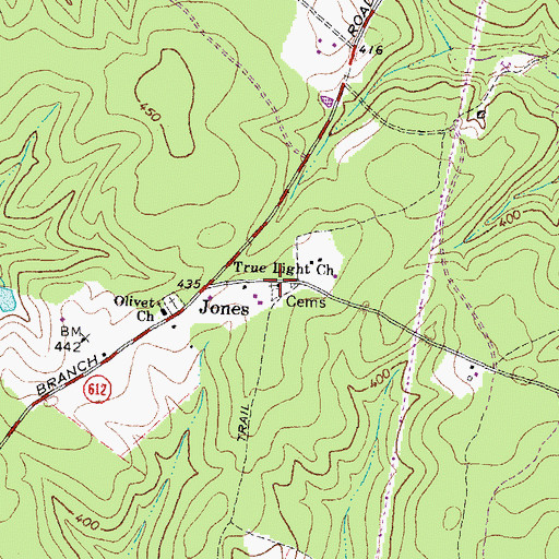 Topographic Map of True Light Church, VA