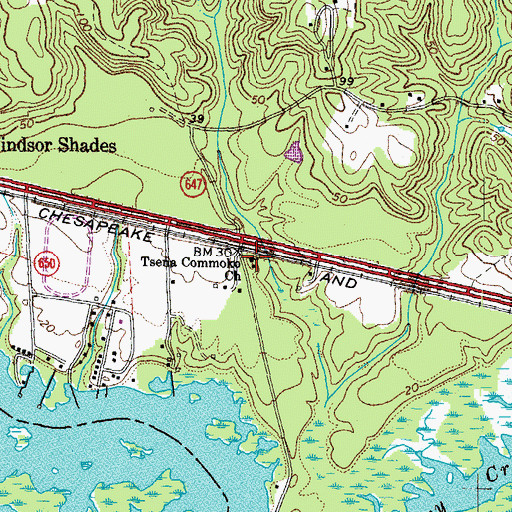 Topographic Map of Tsena Commoko Church, VA