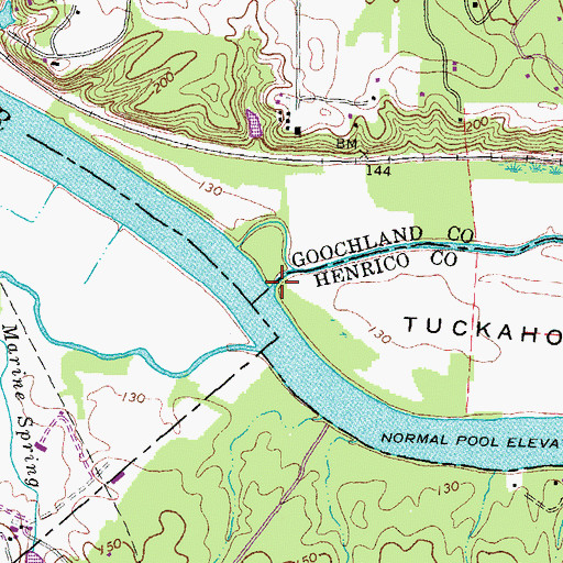 Topographic Map of Tuckahoe Creek, VA
