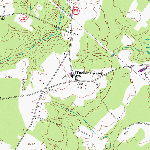 Topographic Map of Tucker Swamp Church, VA