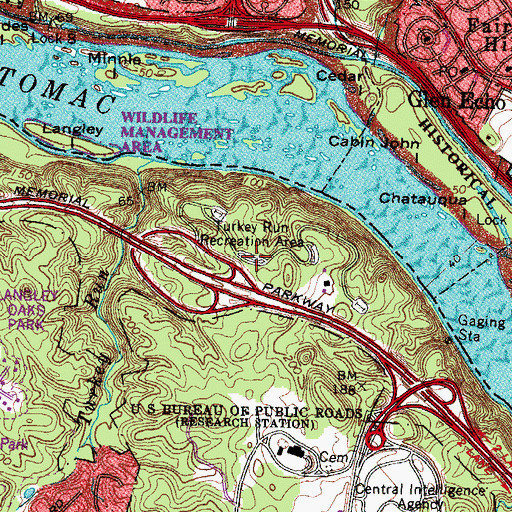 Topographic Map of Turkey Run Park, VA