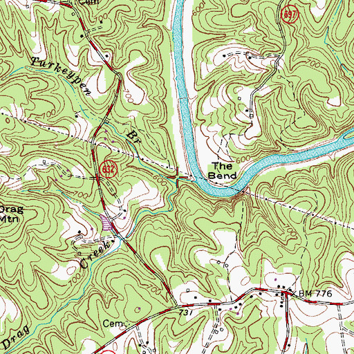 Topographic Map of Turkeypen Branch, VA