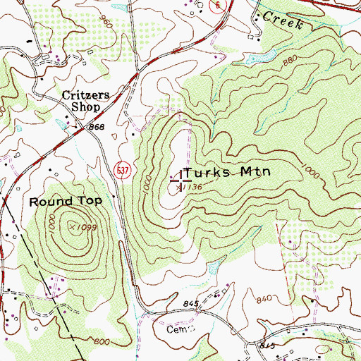 Topographic Map of Turks Mountain, VA