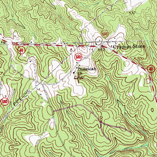 Topographic Map of Tussekiah Church, VA