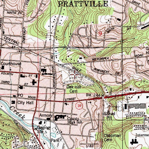 Topographic Map of Oak Hill Cemetery, AL