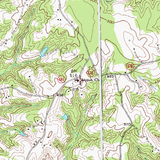 Topographic Map of Union Church, VA